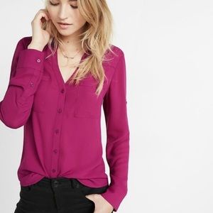 Express Slim Fit Portofino Shirt in Berry